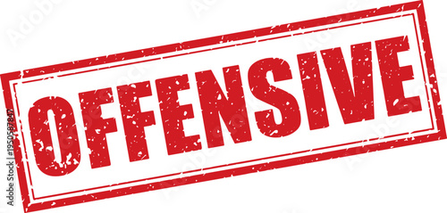 Red Offensive Rubber Stamp Word Text Written in Grunge Vector in Grunge Border, Vintage, Transparent Background, Svg, Png