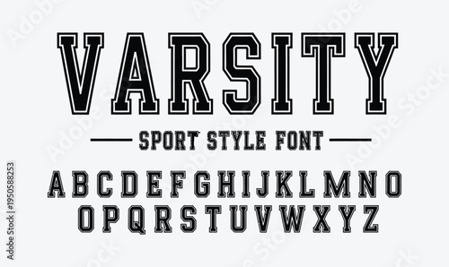 Varsity Sport Style Font Vector Alphabet with Athletic Slab Serif Letters for College Team Branding