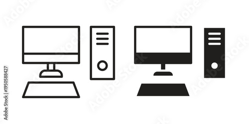 Computer icon concept. Glyph and line vector illustrations on white background