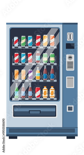 Modern Vending Machine Filled with Assorted Drinks and Snacks