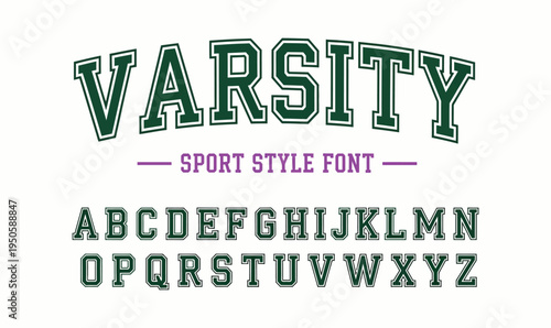Varsity Sport Style Font Vector Alphabet with Athletic Slab Serif Letters for College Team Branding