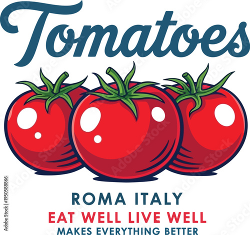 Red Fresh Tomato Vector Illustration for Food Brand Label and Organic Vegetable Product Packaging