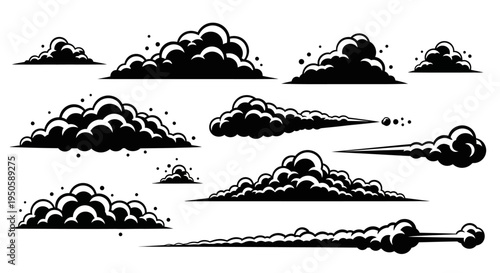 Collection of stylized smoke and cloud illustrations, perfect for graphic design projects