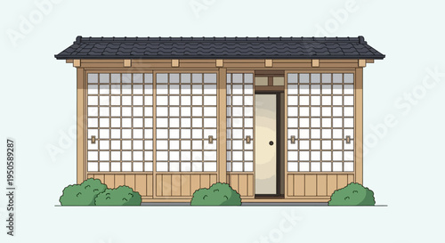 Traditional Japanese Shoji Screen House with Greenery