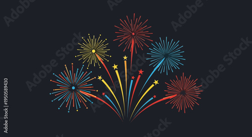 Colorful Fireworks Explosion on Dark Background, Celebration, New Year, Festival