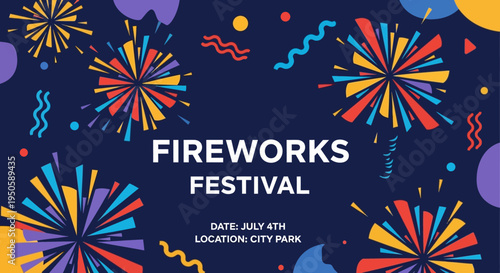 Colorful Fireworks Festival Celebration Banner with Date and Location
