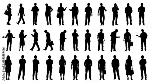 Collection of Male Silhouettes Showcasing Diverse Poses and Activities, Ideal for Concept Visualization