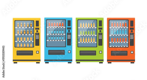 Colorful Vending Machines Offering Drinks in a Row