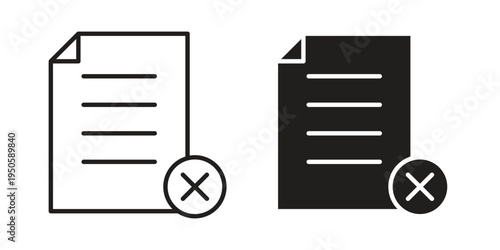 Delete Document icon concept. Glyph and line vector illustrations on white background