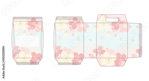 Cherry Blossom Drink Packaging Design Template, Can Mockup with Box