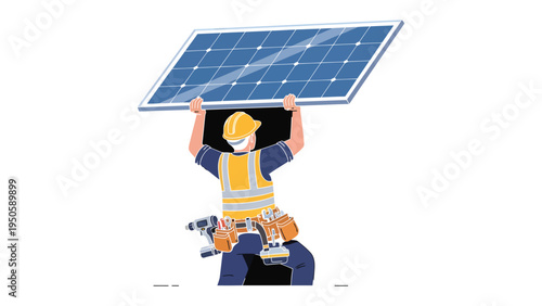 Renewable Energy Architect: A skilled worker, embodying the spirit of innovation, diligently installs a solar panel, symbolizing a commitment to renewable energy and sustainable living.