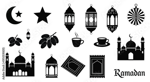Set of 16 Ramadan icons vector
