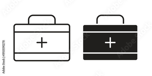 Doctor bag icon concept. Glyph and line vector illustrations on white background