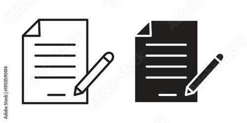 Document signed icon concept. Glyph and line vector illustrations on white background