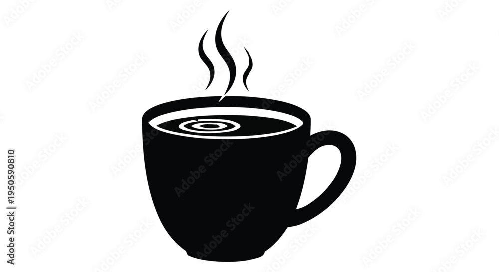 Obraz premium Simple black and white illustration of a hot beverage in a rounded cup