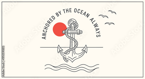 Vector nautical anchor logo with text and birds