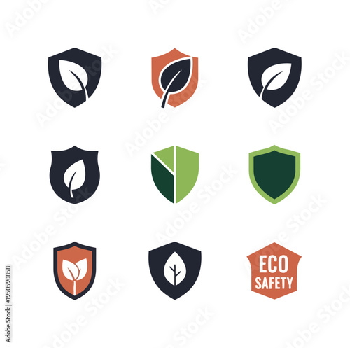Shield icons with leaf elements environmental protection concepts