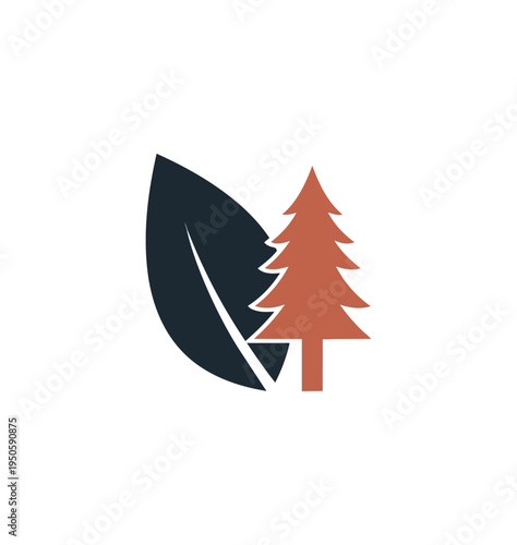 Stylized forest icon leaf and evergreen tree symbol on dark background