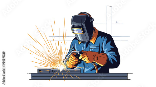 Welder at Work: A skilled welder focuses intently, sparks flying as they expertly work with metal, embodying the precision and dedication required in industrial craftsmanship.