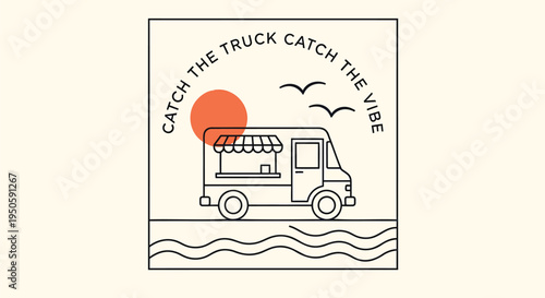 Vector food truck logo with sun and waves