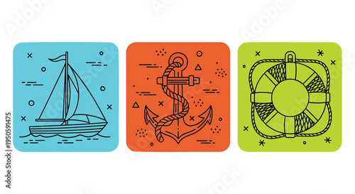 Set of 3 nautical icons vector