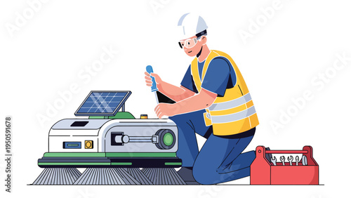 Robotics and Maintenance: A technician meticulously tends to a robotic device, showcasing innovation and the meticulous care behind technology.