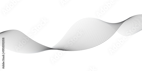 Minimal modern vector background with flowing gray wave lines and smooth intersecting curves, creating an elegant soundwave motion pattern on a light neutral surface.