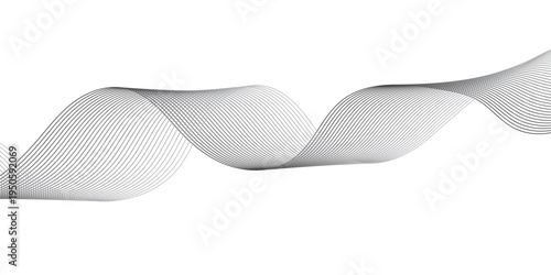Abstract flowing wave line pattern on light gray background with elegant intersecting gray curves, creating smooth parallel motion in a minimalist modern soundwave vector design.