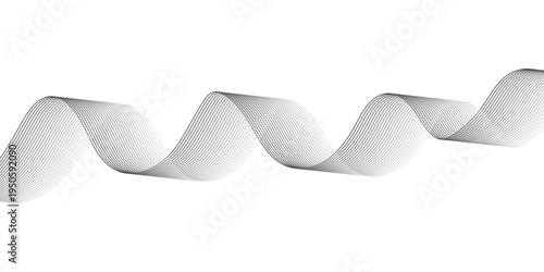 Minimal abstract grey wavy lines intersecting on a clean white background, forming smooth parallel curves and elegant motion in a modern soundwave style vector design.