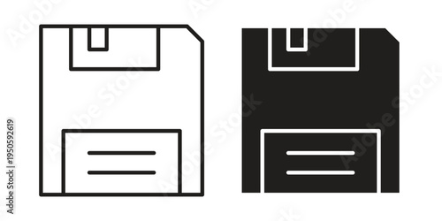Floppy disk icon concept. Glyph and line vector illustrations on white background