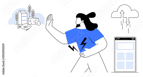 Sustainable energy concept. Focus on renewable energy integration with food production systems and cloud-based technology. Sustainable solutions for modern agriculture, connectivity, and ecosystems