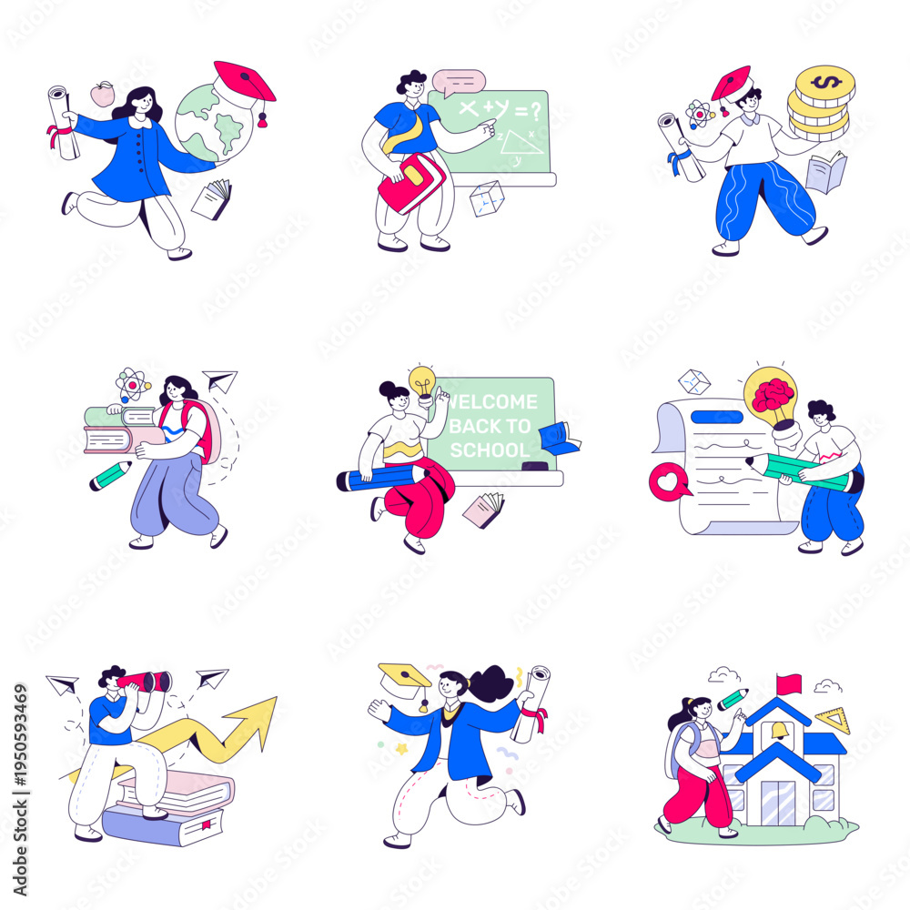 Fototapeta premium Set of Learning Flat Illustrations