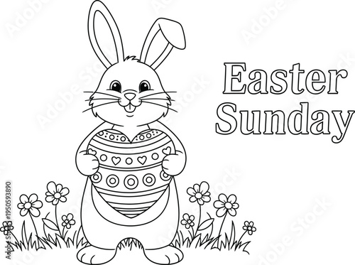 Easter sunday bunny coloring page for kids and toddlers