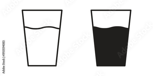 Glass Water icon concept. Glyph and line vector illustrations on white background