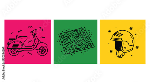 Set of 3 colorful transportation icons vector