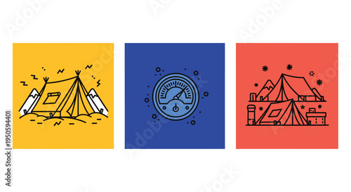 Set of 3 camping icons vector