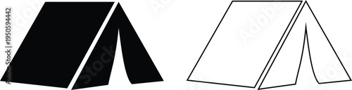 Camping tent icons set outdoor adventure shelter symbols with camp tents, mountain and forest travel elements for hiking tourism nature trip vector illustration design collection group