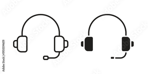 Headset icon concept. Glyph and line vector illustrations on white background