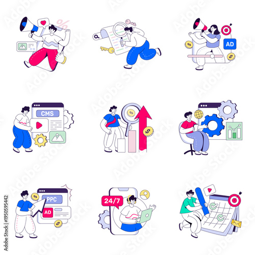 Set of Web and Marketing Flat Illustrations