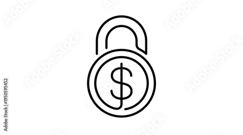 An outline icon depicting a padlock with a prominent dollar sign, symbolizing financial security and protected assets.