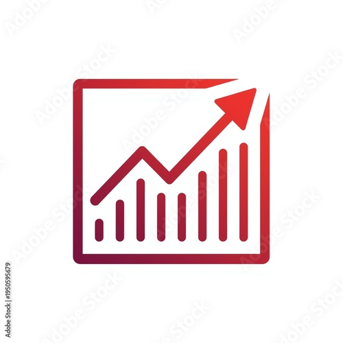 Red Gradient Upward Trend Line Graph in Square Frame