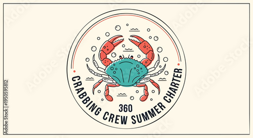 Vector crab logo with text for summer charter