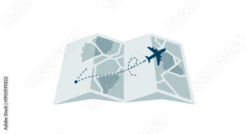 Illustration of an airplane flying over a folded map, indicating a travel route or journey.