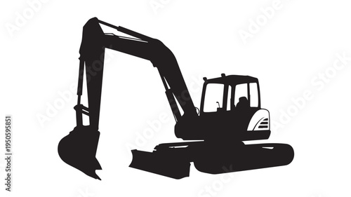 Excavator Silhouette Industrial Black and White Vector Graphic for Construction Industry.