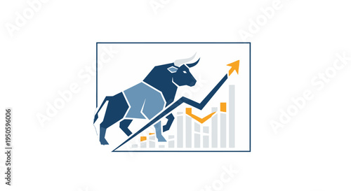 Stylized illustration of a bull market with an upward-trending financial graph and arrow, symbolizing growth, investment, and economic prosperity.