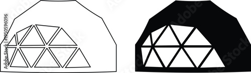 Camping tent icons set outdoor adventure shelter symbols with camp tents, mountain and forest travel elements for hiking tourism nature trip vector illustration design collection group