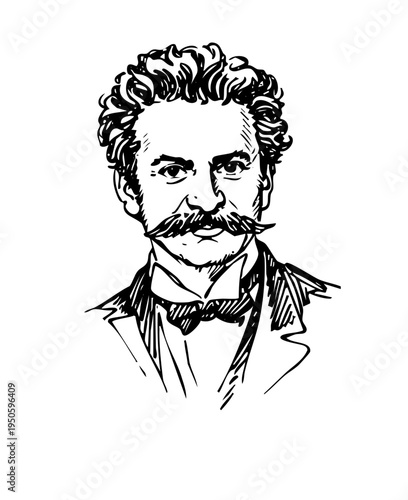 Handcrafted Portrait inspired Johann Strauss Junior Sohn Composer Classical Music Vienna | Vector | isolated on transparent background