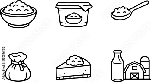 Rice food grain agriculture meal line icons. Vector