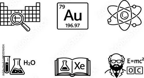 Chemistry science education laboratory line icons. Vector