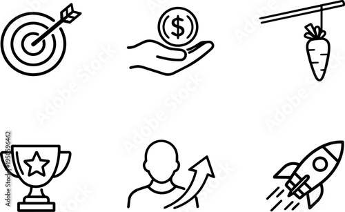 Goal success motivation achievement growth line icons. Vector